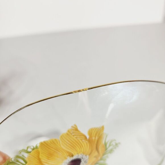 Chance Glass England Lot of 3 Anemone Floral Painted Serving Plate Pedestal Vtg - Picture 11 of 13